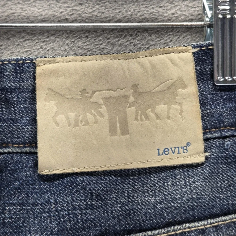Levis Jeans Mens Blue Selvedge Two Horse Straight Whiskers Button Fly Fits 31x34